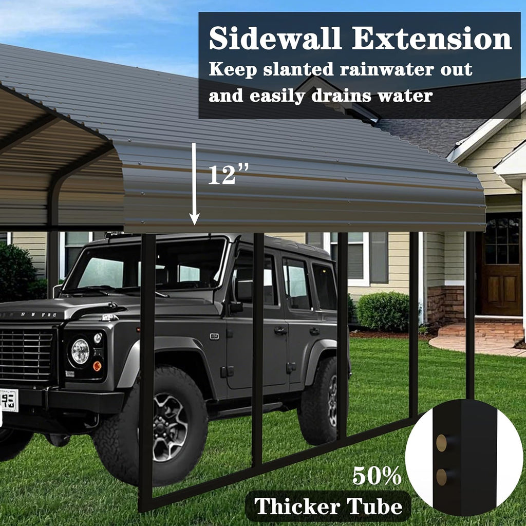 Heavy Duty Metal Carport 10x20 ft Galvanized Steel Carport Shelter for 2 Car - Extra Large Canopy for Dual Vehicle, RV & Boat Storage All Weather Protection Garage Party Tent (10 x 20 FT)