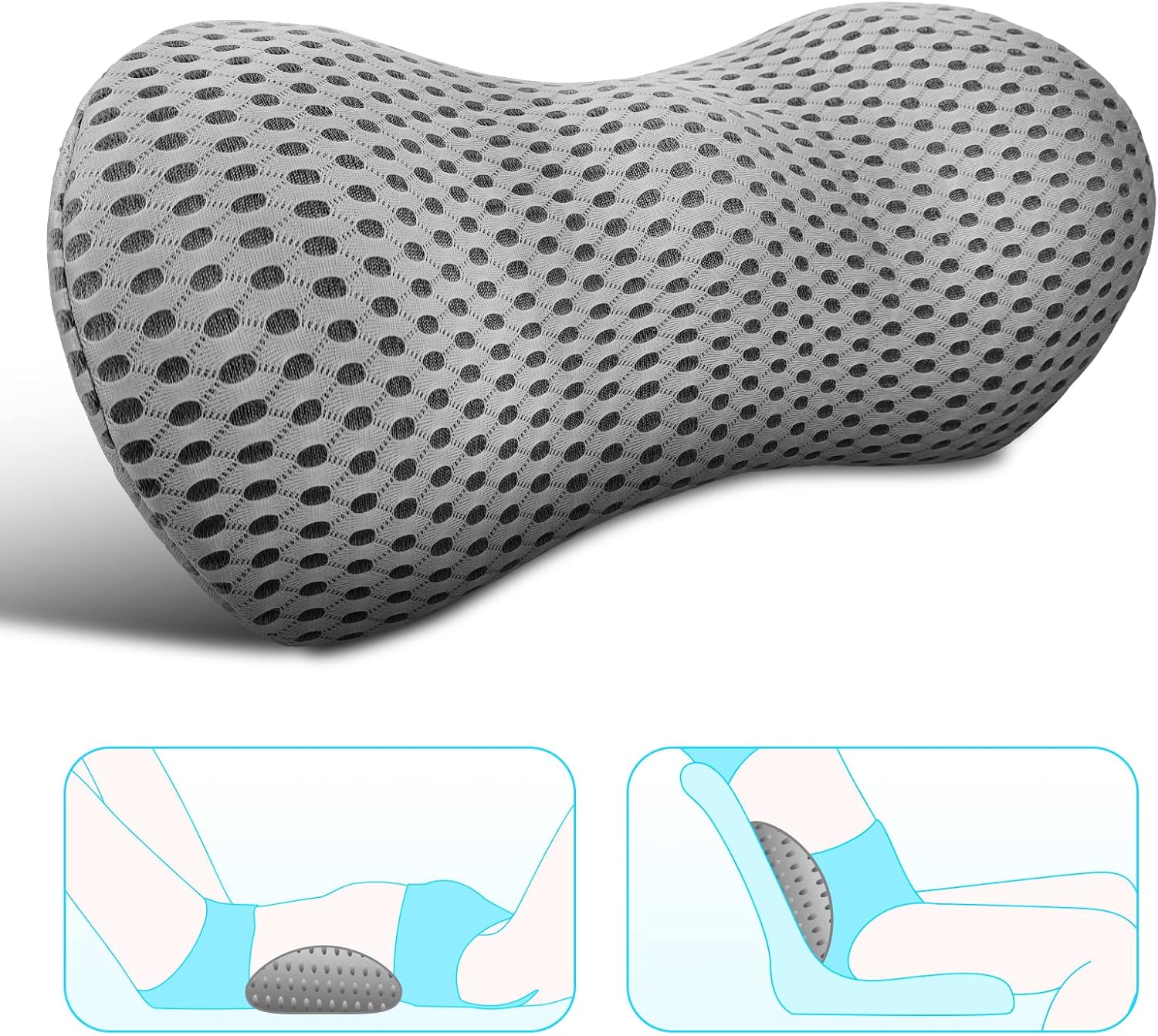 Lumbar Support Pillow - Memory Foam for Low Back Pain Relief, Ergonomic Streamline Car Seat, Office Chair, Recliner and Bed (Upgrade Gray)