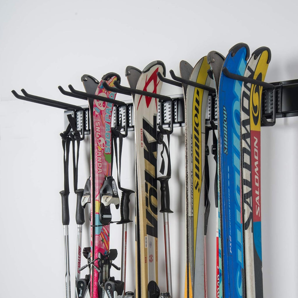 WALMANN Garage Storage Organization System Ski Wall Rack 10 Pairs of Skis Mount Hanger Home Shed and Garage Snowboard Wall Rack System Holds Up to 300lbs