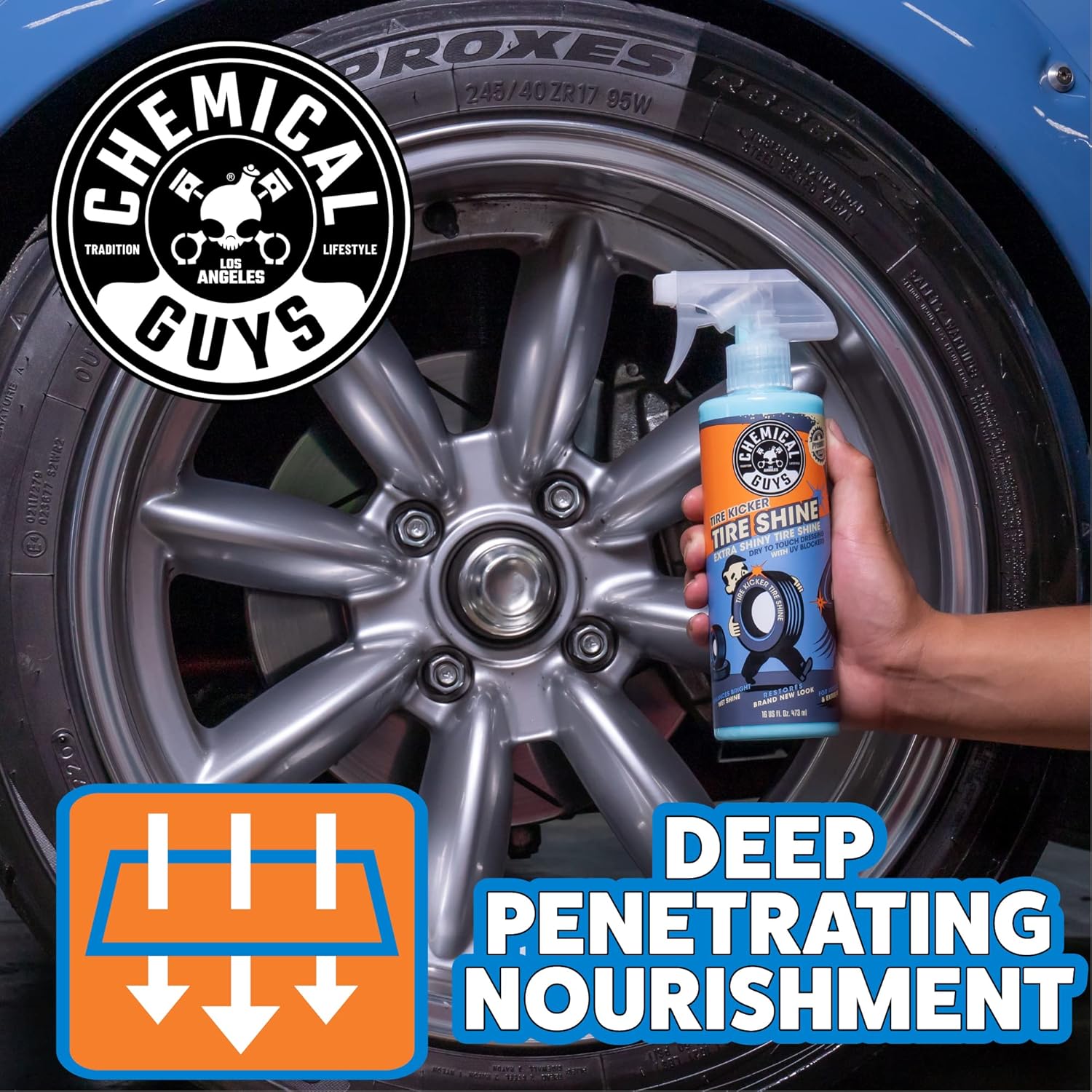Chemical Guys Tire Kicker Sprayable Extra Glossy Tire Shine (Works on Rubber, Vinyl & Plastic) Safe for Cars, Trucks, Motorcycles, RVs & More, 16 fl oz