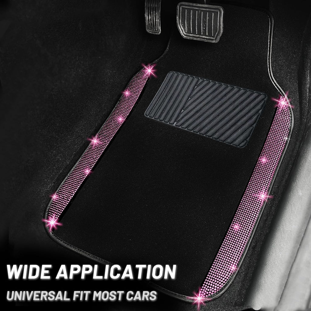 NBTEPEM Pink Bling Car Floor Mats Full Set, Universal Fit Most Cars,SUV, Trucks, 4 pcs Sparkle Glitter Diamond Carpet for Women Girls with Anti-Slip Pad (Pink Diamond)