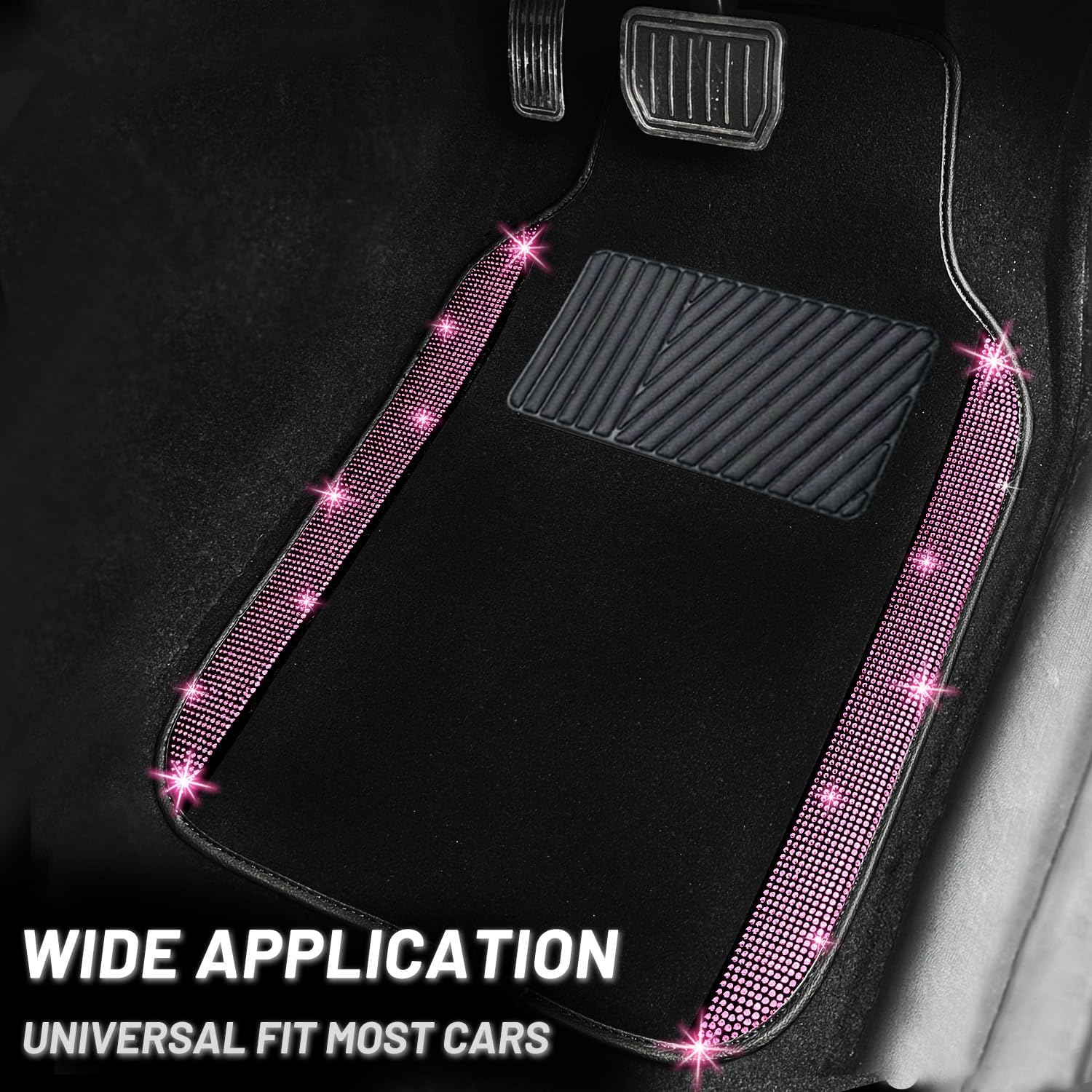 NBTEPEM Pink Bling Car Floor Mats Full Set, Universal Fit Most Cars,SUV, Trucks, 4 pcs Sparkle Glitter Diamond Carpet for Women Girls with Anti-Slip Pad (Pink Diamond)