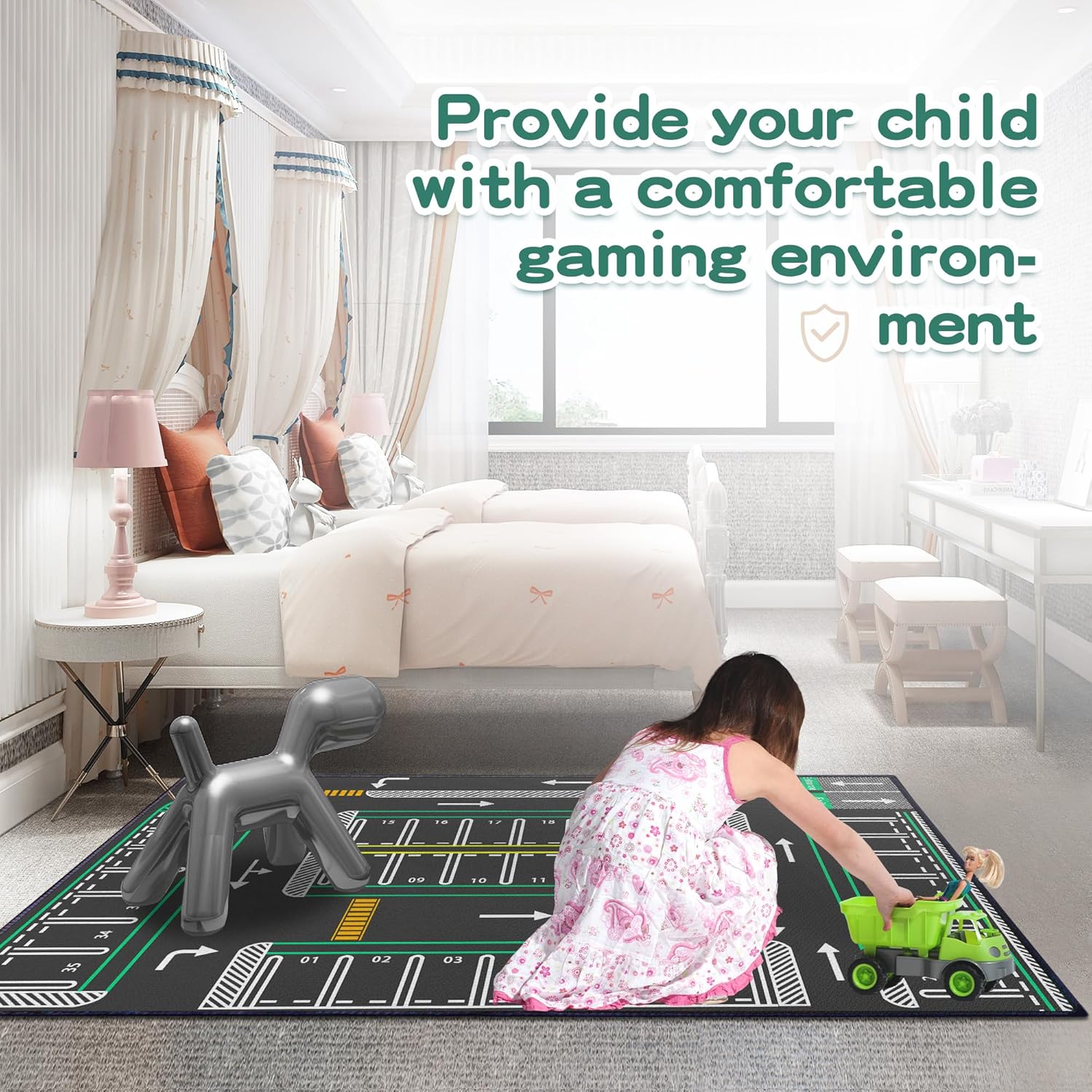 Play Mat 5'x 6'6" Traffic System Playmat Car Rugs for Toy Boys Carpet City Pretend Play Carpet Educational Road Traffic Play Mat for Bedroom Play Room Non-Slip Washable