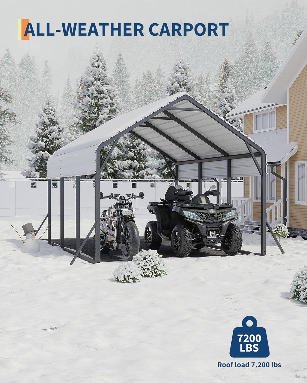 13'x16'x11' Metal Carport, Steel Heavy Duty Car Ports for All-Weather, for Cars, Motorcycles, ATV, or Boats, N.W. 500 Lbs