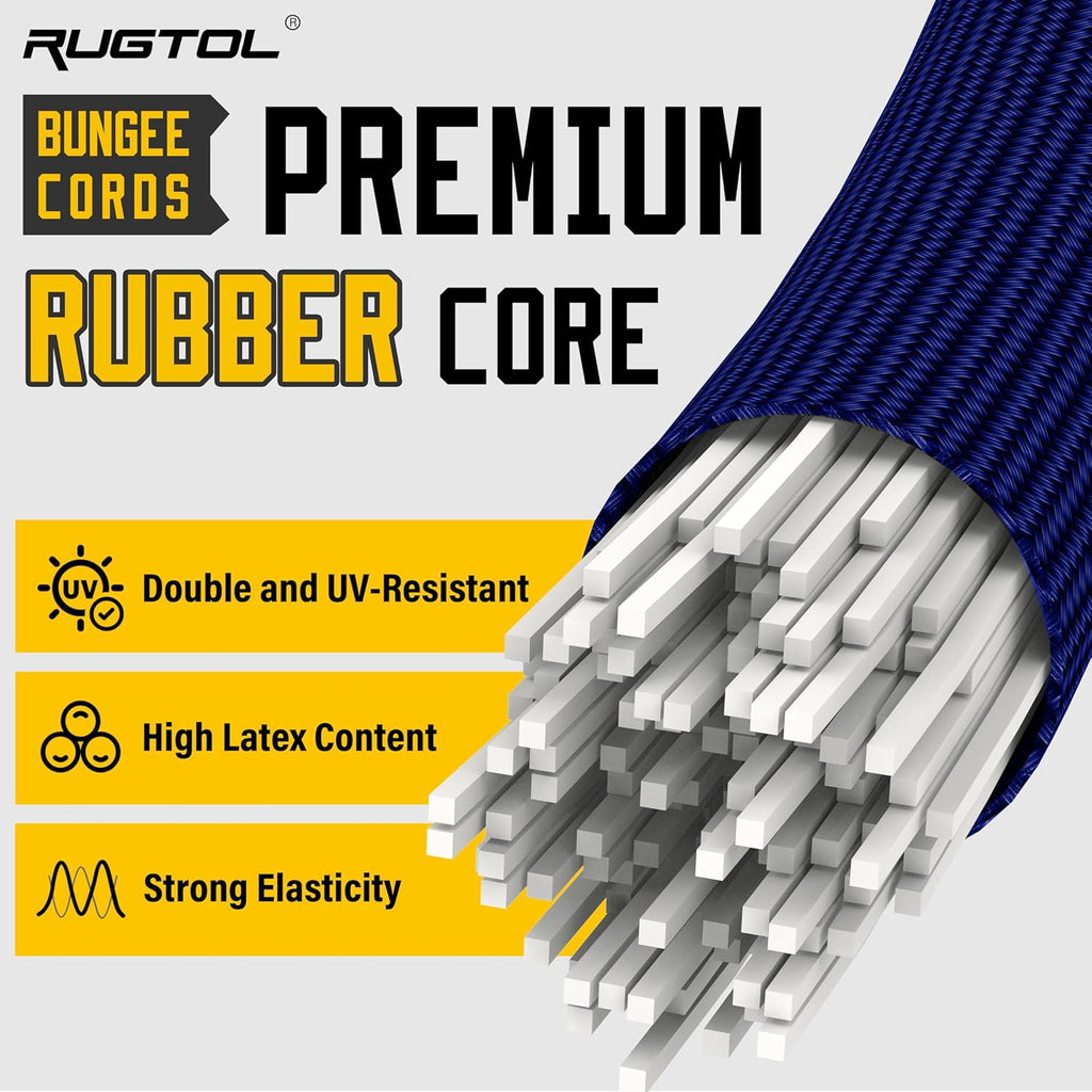 Bungee Cords with Hooks, 60 Inch Adjustable Blue Bungee Cords with Carabiner Heavy Duty Outdoor, 8mm Thick Easy to Adjust Durable Bungee Rope UV Resistant for Bike Rack, Garden, Tension, 6 Pack