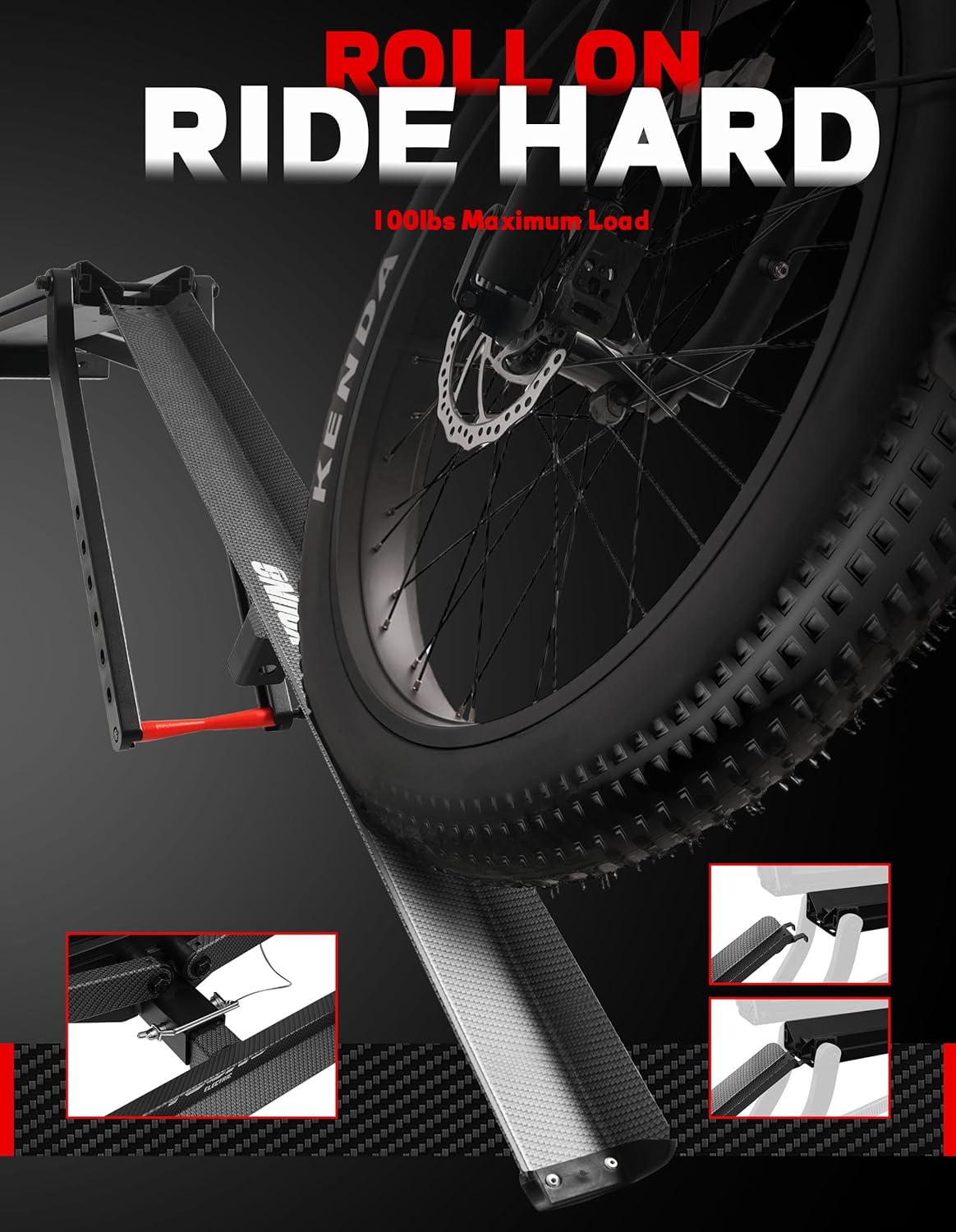 Young Heavy Duty Electric Bike Rack for Car SUV Truck RV, 2 Bike Hitch Mount Platform with Ramp, Fits Fat Tire up to 5", Foldable Ebike Carrier for Tow Hitch 2" Receiver, Scratch-Free, Quick Install