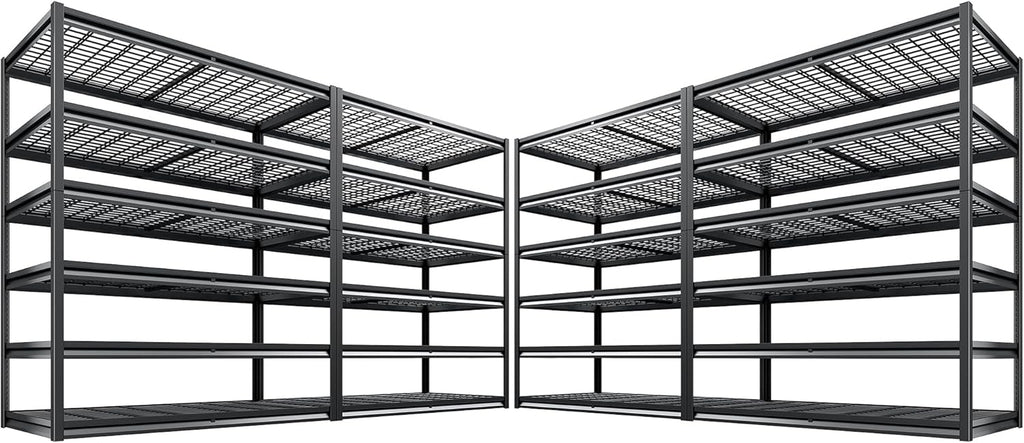 REIBII 3500LBS Garage Shelving, Adjustable Storage Shelves Heavy Duty, 6 Tier Heavy Duty Shelving, Metal Shelving Unit for Warehouse, Basement, Industrial, 55" W x 26" D x 84" H, Black, 4 Pack