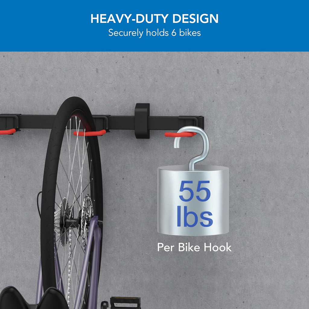 Mount-It! WheelsUp Bike Wall Mount for 6 Bikes | Heavy-Duty Garage Storage Rack | Adjustable Padded Hooks | Space-Saving Vertical Bike Storage Solution for Home and Garage, Max Capacity 330 lbs