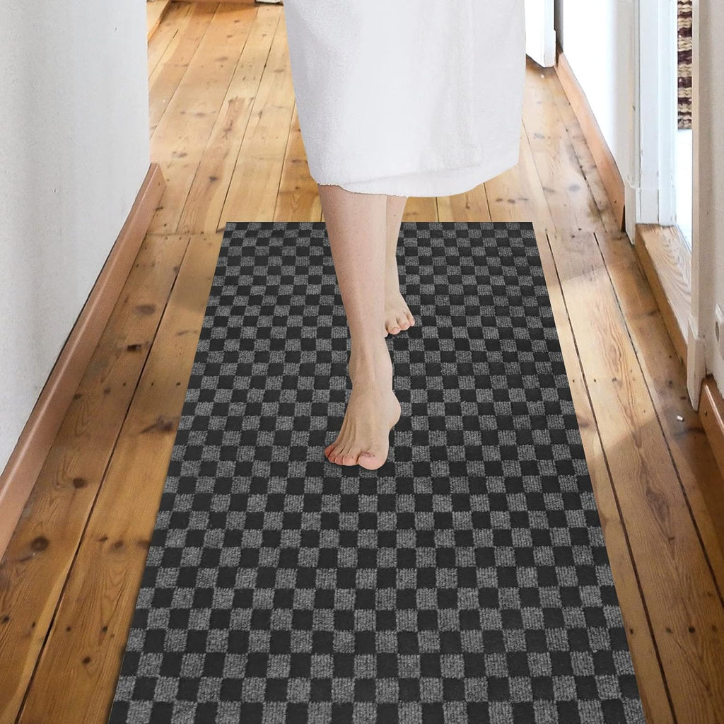 Custom Size Backed Non-Slip Area Rugs Runner, Easy Clean, Waterproof Runner Rugs for Hallway Entryway, Kitchen, Laundry, 2FT x 22FT, Gray Checkered