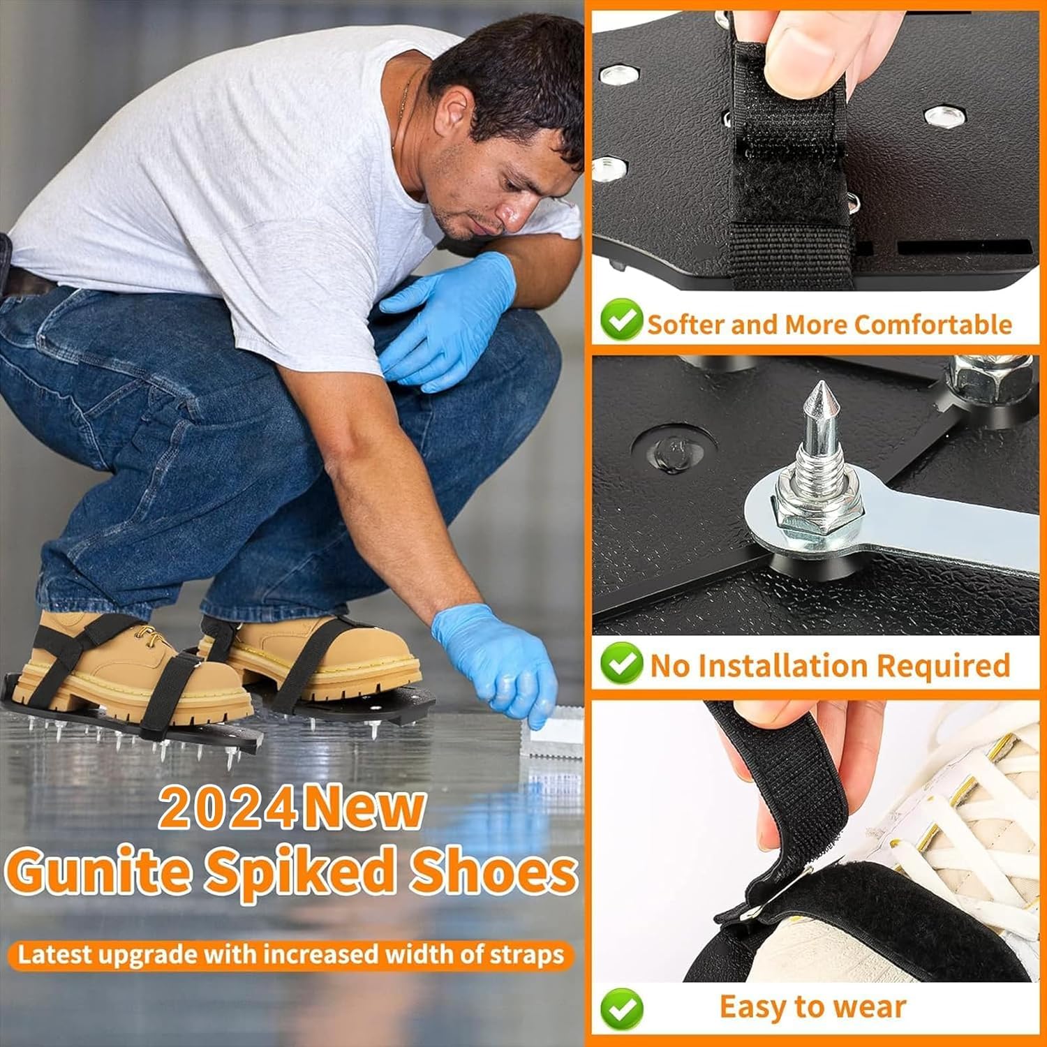 Epoxy Floor Spiked Shoes Fully Assembled Gunite Spiked Shoes with 3/4" Short Spikes for Garage Floor Epoxy, Overlays, Cover Installation,1 Pair (Black)