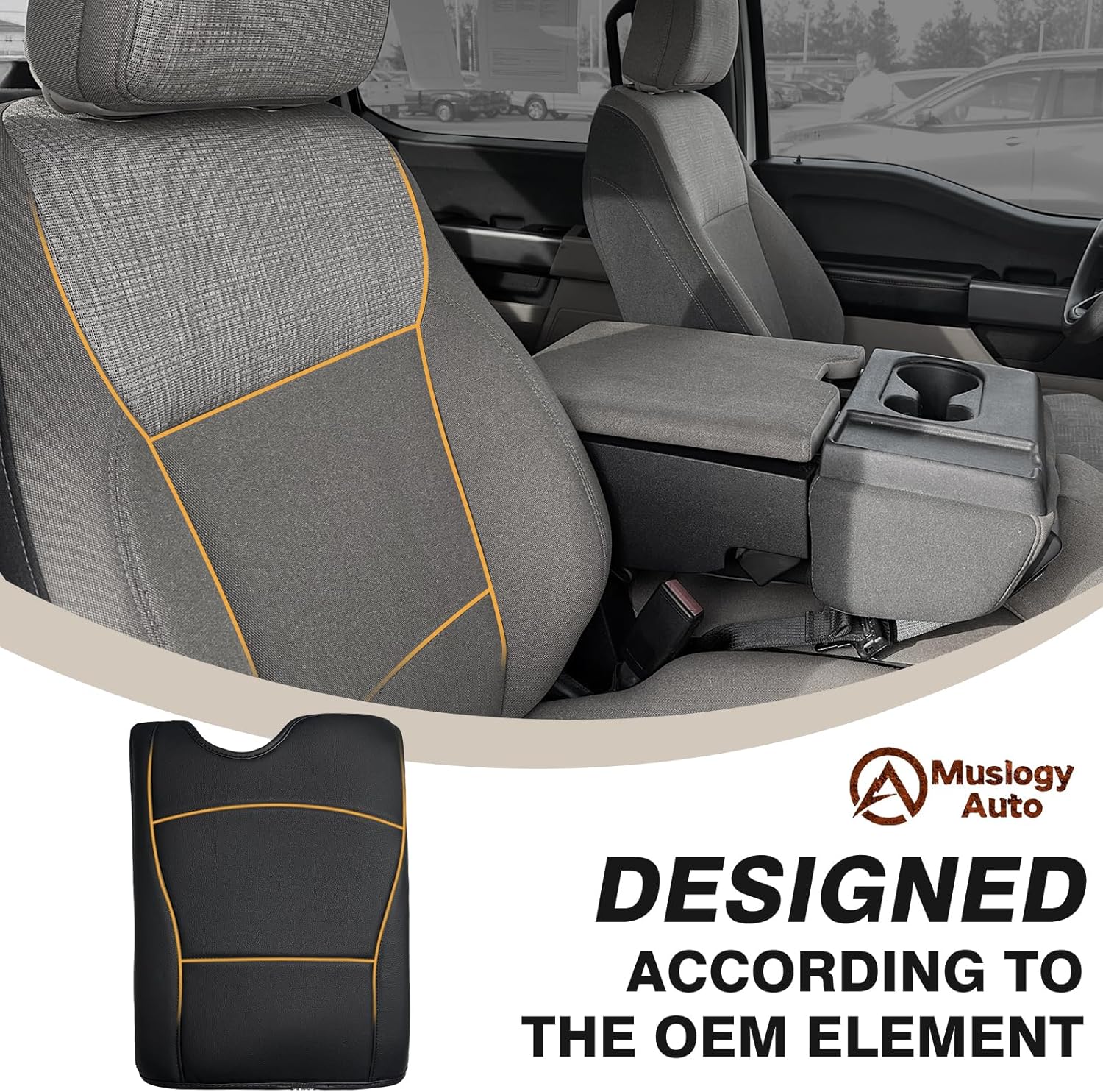 Muslogy Center Console Armrest Cover Compatible with Ford F-150 F150 2015-2024 2025 Comfort Armrest Pad Arm Rest Cushion Vegan Leather Protector Regular Thick(Jump Seat ONLY)