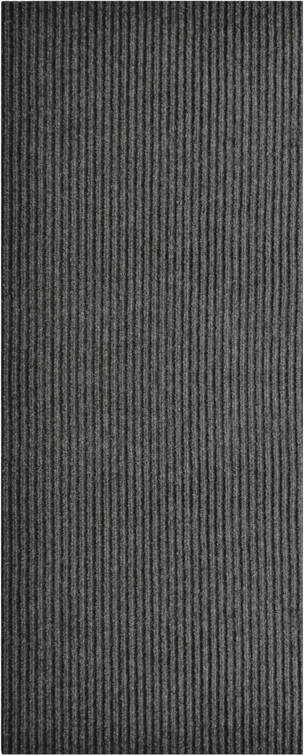 iCustomRug Spartan Weather Warrior Indoor/Outdoor Utility Ribbed Carpet Runner with Non-Slip Thermoplastic Rubber Backing, 3ft X 40ft in Charcoal