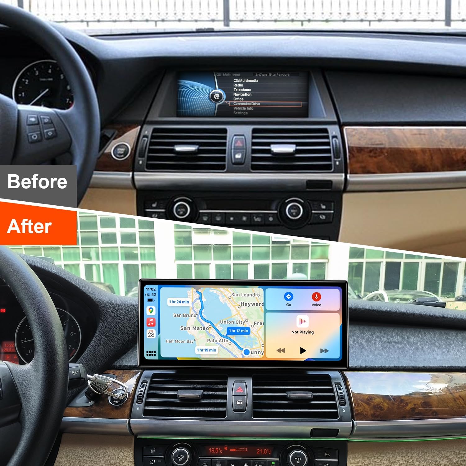 PEMP Linux 12.3" Ultra-Thin Screen E70 E71 CIC Wired Wireless CarPlay Android Auto Mirror Link Car Radio Bluetooth Video Player Screen for BMW X5 X6 2010-2012 with a 720P AHD Reverse Camera