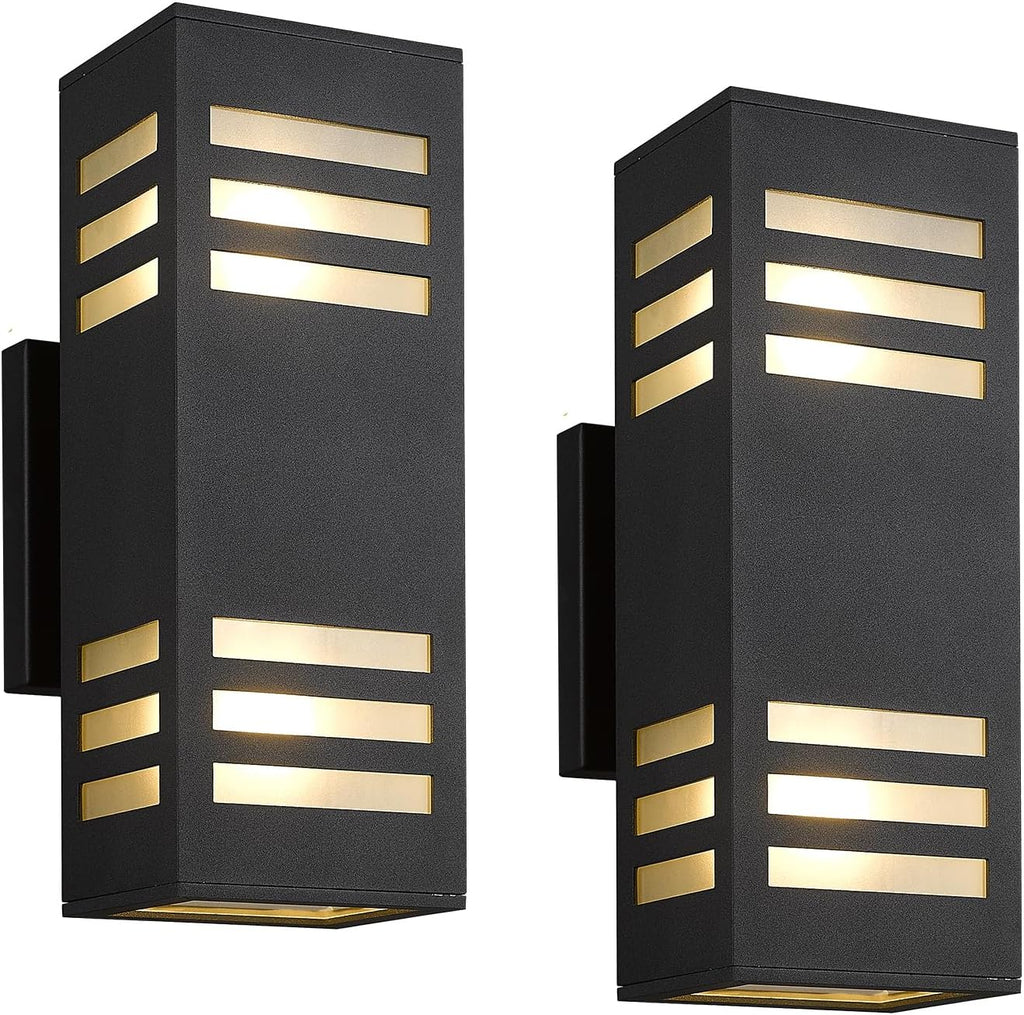 harriet Porch Lights Outdoor Modern - IP64 Waterproof Aluminum and Tempered Glass Cover, 13" Rectangular Up/Down Wall Sconce for Porch, Garage & Patio, Exterior Lighting, Black, 2 Pack
