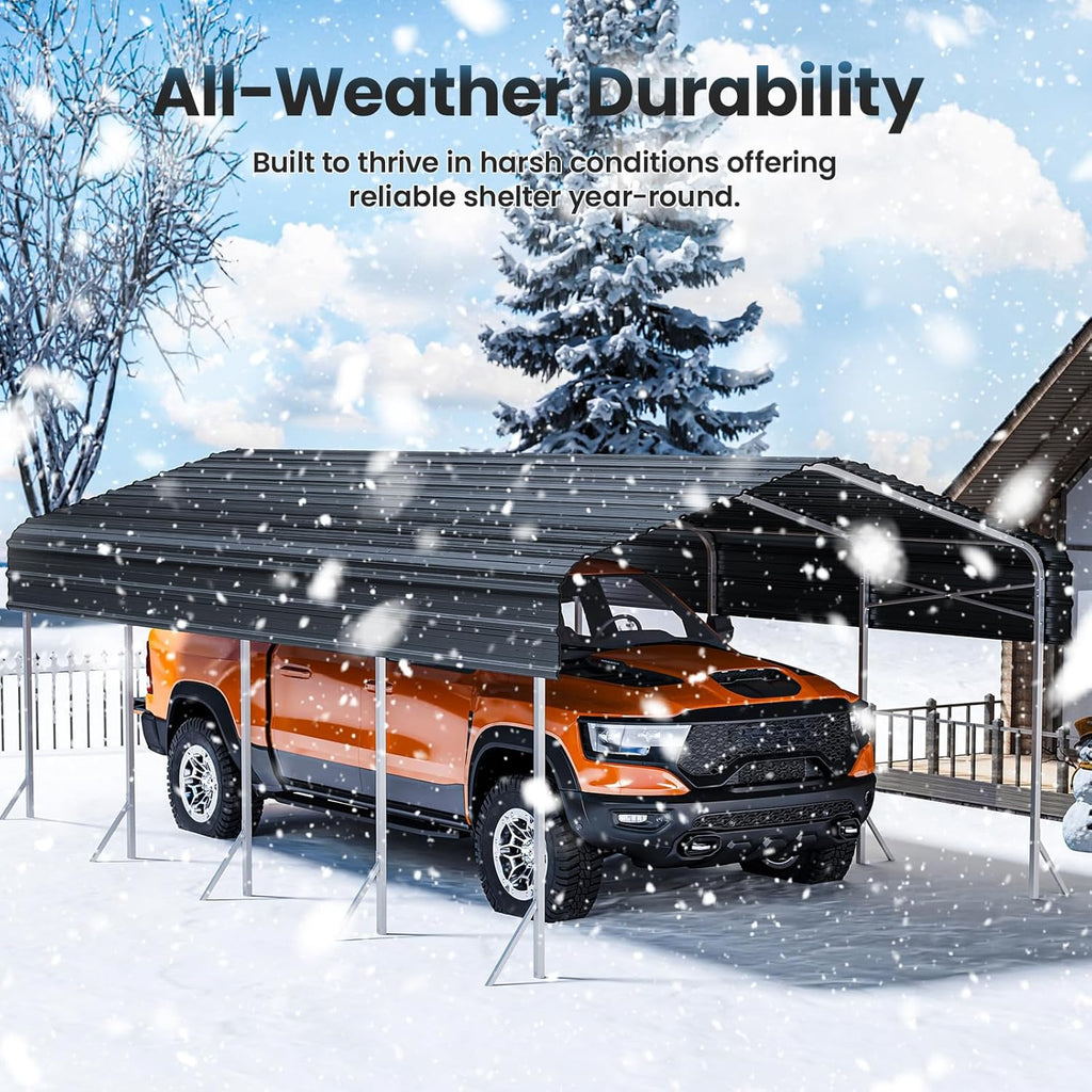 Heavy Duty Metal Carport – Sturdy Structure, All-Weather Protection, Easy Assembly for Cars, Trucks, Boats, Tractors, and Outdoor Storage (Gray, 12X20 FT)