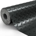 4x6 FT Garage Floor Mat, Thickned Diamond Plate Garage Flooring Roll 24sqtt PVC Rubber Trailer Mat Non-Slip Floor Protector for Garage, Home Gym, Basement, Golf Cart, Black