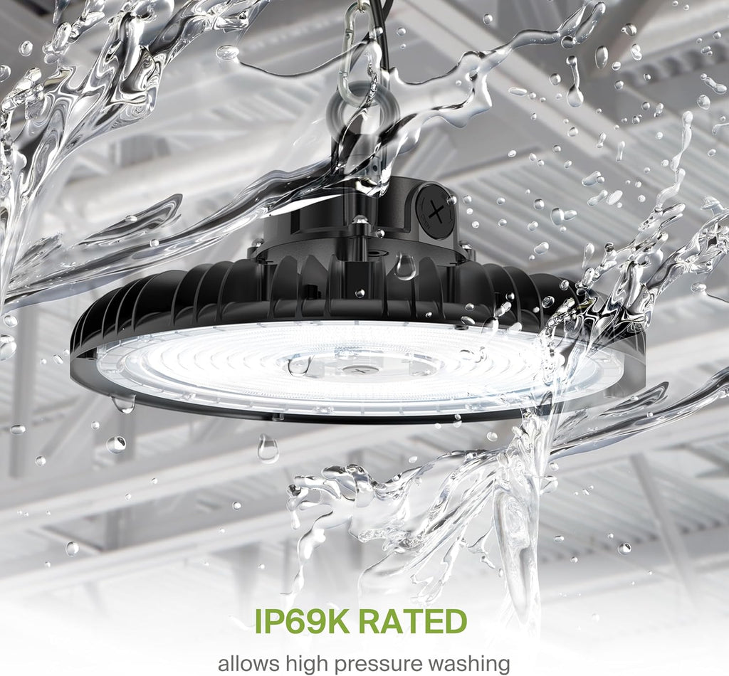 ASD LED High Bay UFO Light Fixture, Commercial Shop Lighting | Dimmable, IP69K Waterproof, DLC Premium, UL Listed | 240W 37000LM 5000K 100-277V | Warehouse, Garage, Workshop, Barn Lamp | Black