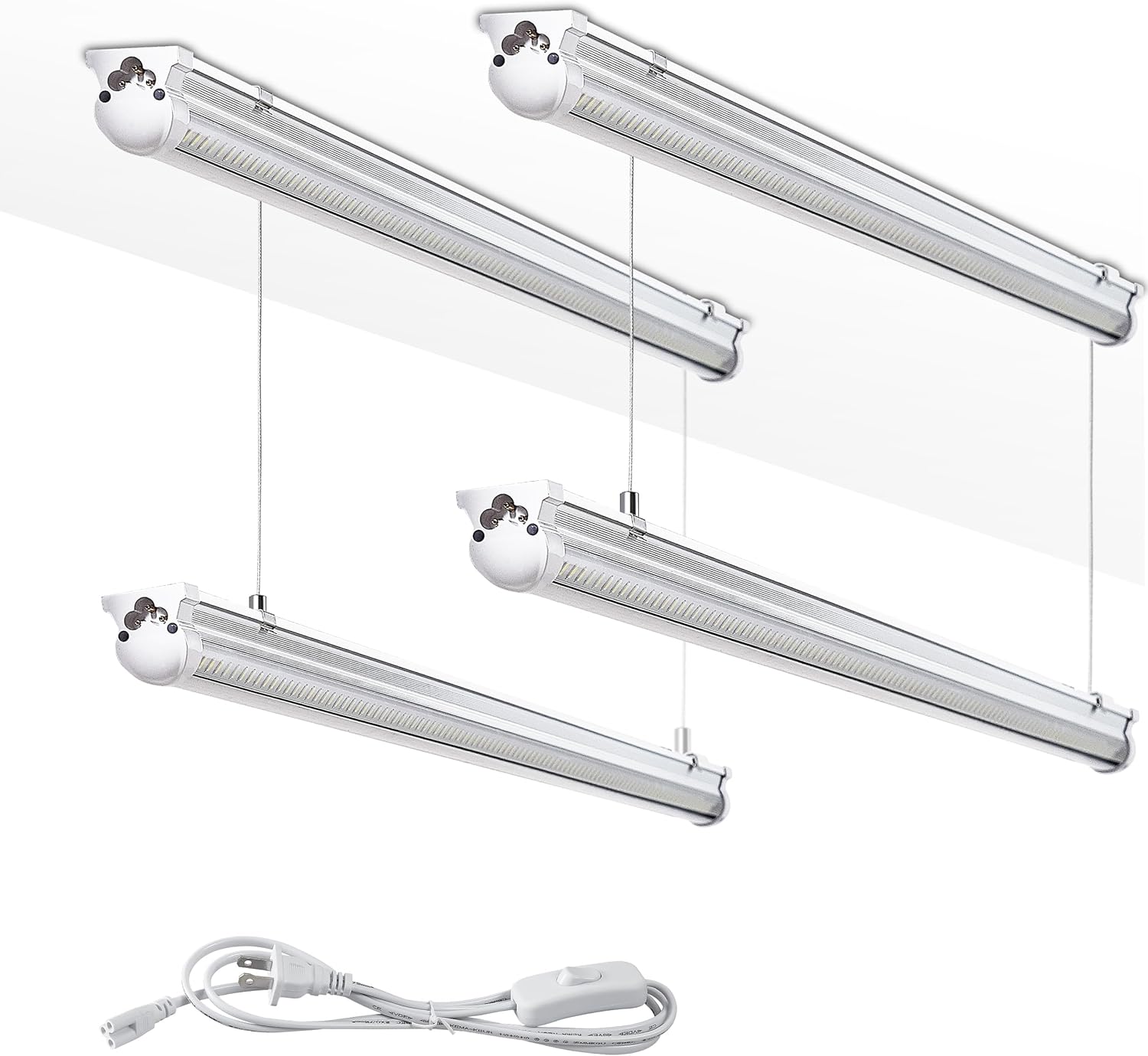 4Pack 8FT LED Shop Light Garage Lights,100W 6000K 15000LM White Light,Hanging/Surface Mount,Plug and Play,Super Bright T8 Tube Light,Linkable LED Shop Lights for Warehouse Workshop Basement