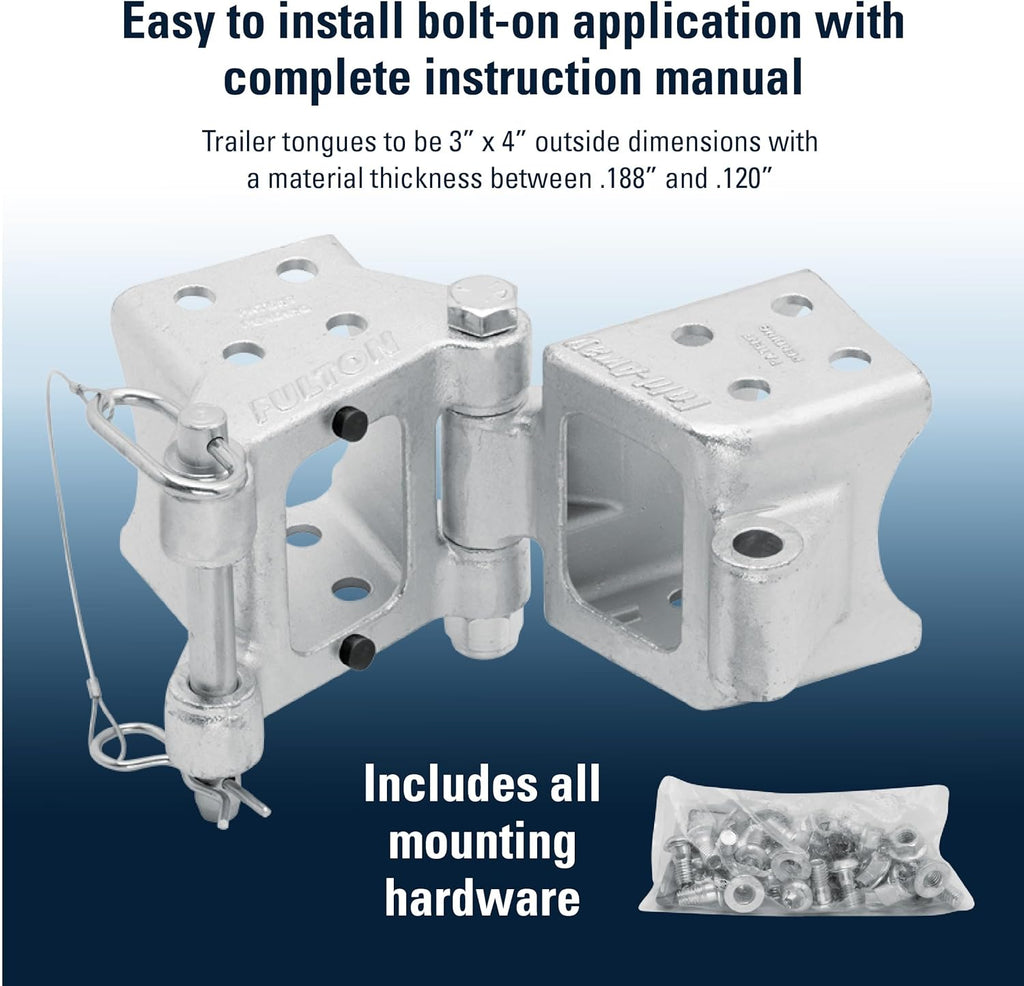 Fulton HDPB340101 Bolt On Folding Trailer Tongue Swing Away Hinge Kit for 3 Inch x 4 Inch Trailer Beams, 7,500 lbs. Capacity, Helps Reduce Trailer Length for Storage