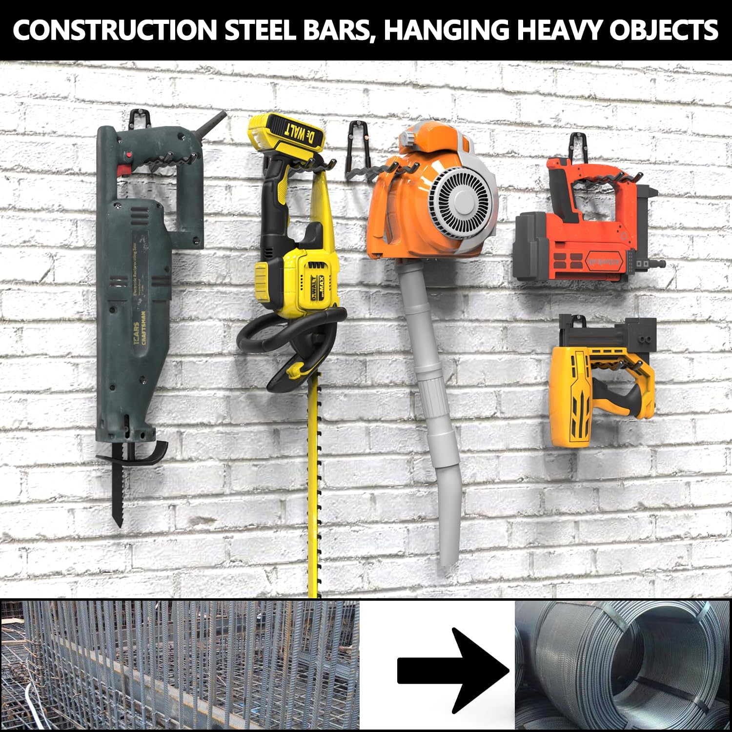 3-H Heavy Duty Garage Hooks 4 Pack, One-Piece Construction Garage Wall Hooks, Garage Hanger & Organizer Wall Mount for Ladders, Bikes, Chairs, WeedEaters, Shovels, Garden Tools (Black)