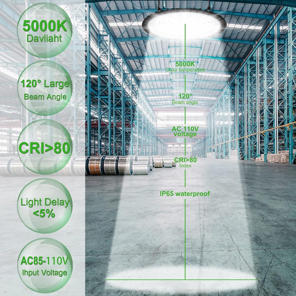 Viugreum 15 Pack 200W LED High Bay Lights, 20000LM 6000K-6500K Daylight White UFO LED Shop Lights, Warehouse Workshop Garage Factory Area LED Lighting Fixture