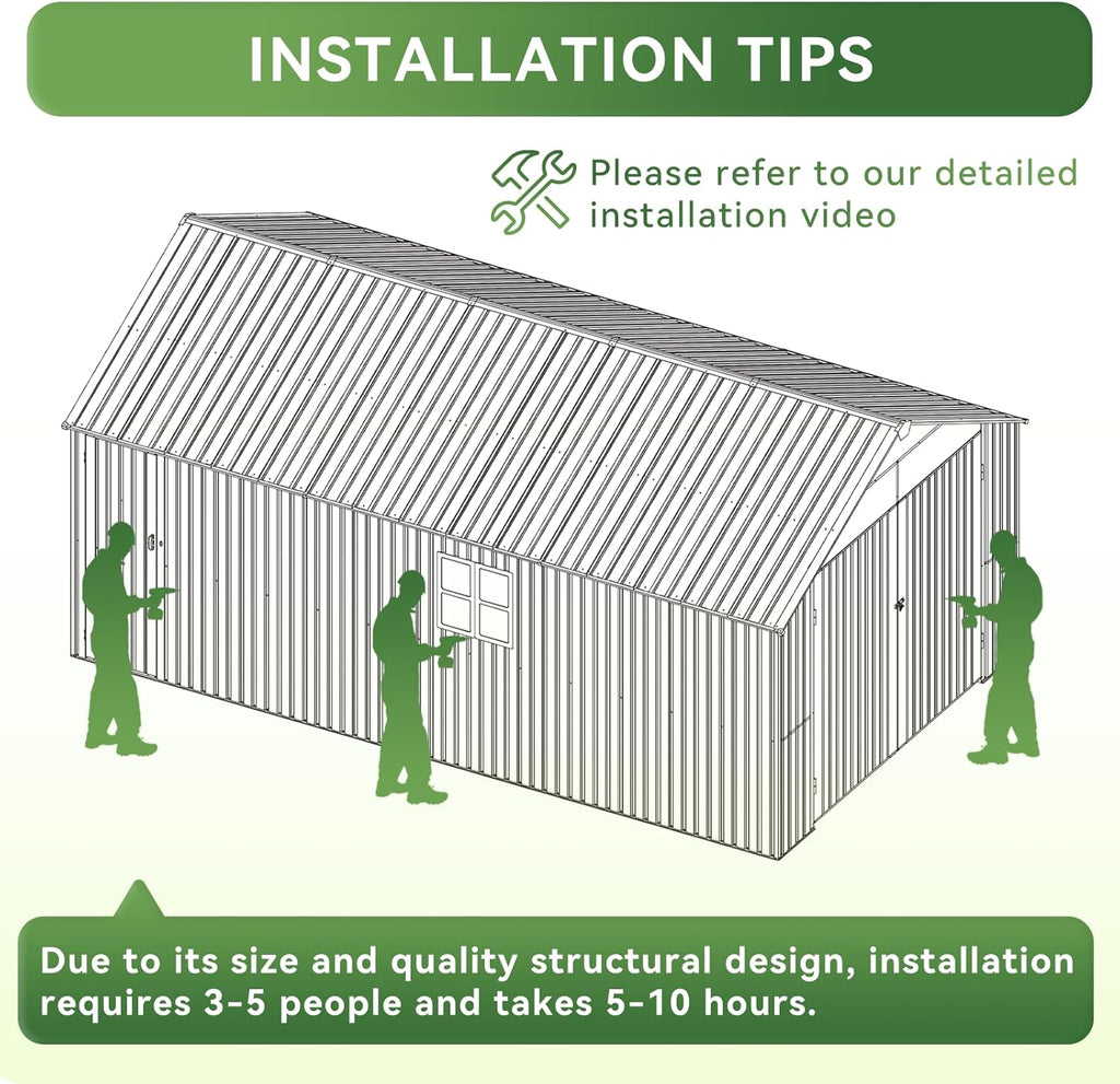 Aoxun 12x20x9.3 FT Shed Outdoor Metal Garage Shed 1700 CUFT Extra Large Storage Shed for Vehicles & Sundries 11" Snow Load Double-Door All-Weather Garden Shed (Brown)