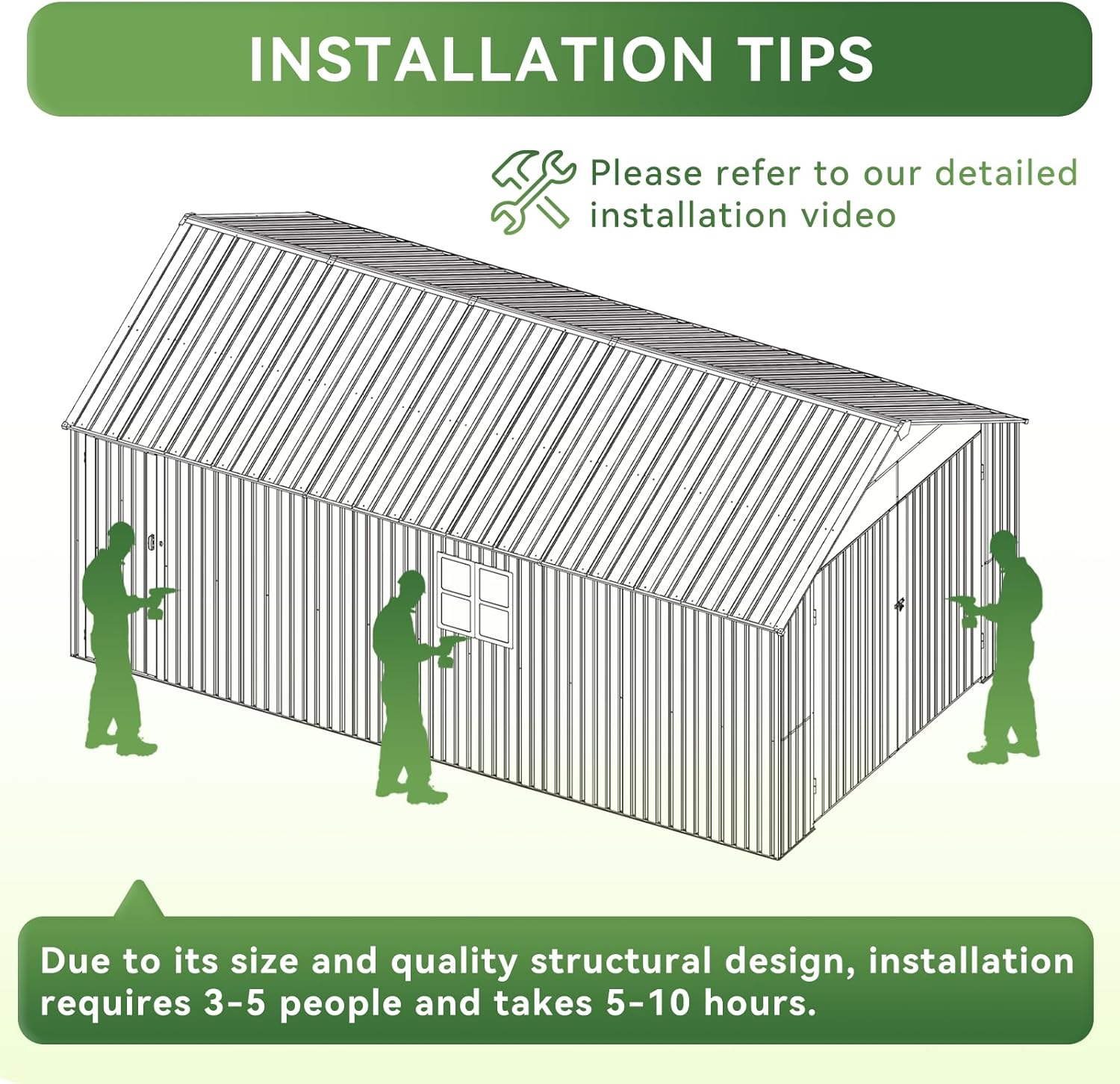 Aoxun 12x20x9.3 FT Shed Outdoor Metal Garage Shed 1700 CUFT Extra Large Storage Shed for Vehicles & Sundries 11" Snow Load Double-Door All-Weather Garden Shed (Brown)