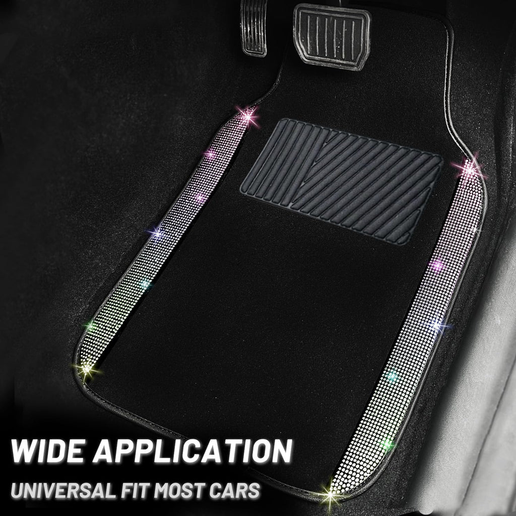 NBTEPEM Multicolor Bling Car Floor Mats Full Set, Universal Fit Most Cars,SUV, Trucks, 4 pcs Sparkle Glitter Diamond Carpet for Women Girls with Anti-Slip Pad (Colorful Diamond)