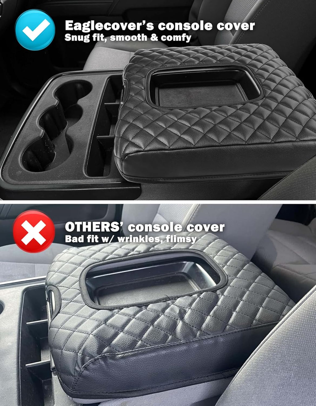 Center Console Cover for 2014-2018 Chevy Silverado & GMC Sierra 1500 2500 3500, Vinyl Leather Interior Accessories, Car Armrest Protector, Jump Seat, Anti-Scratch, Black
