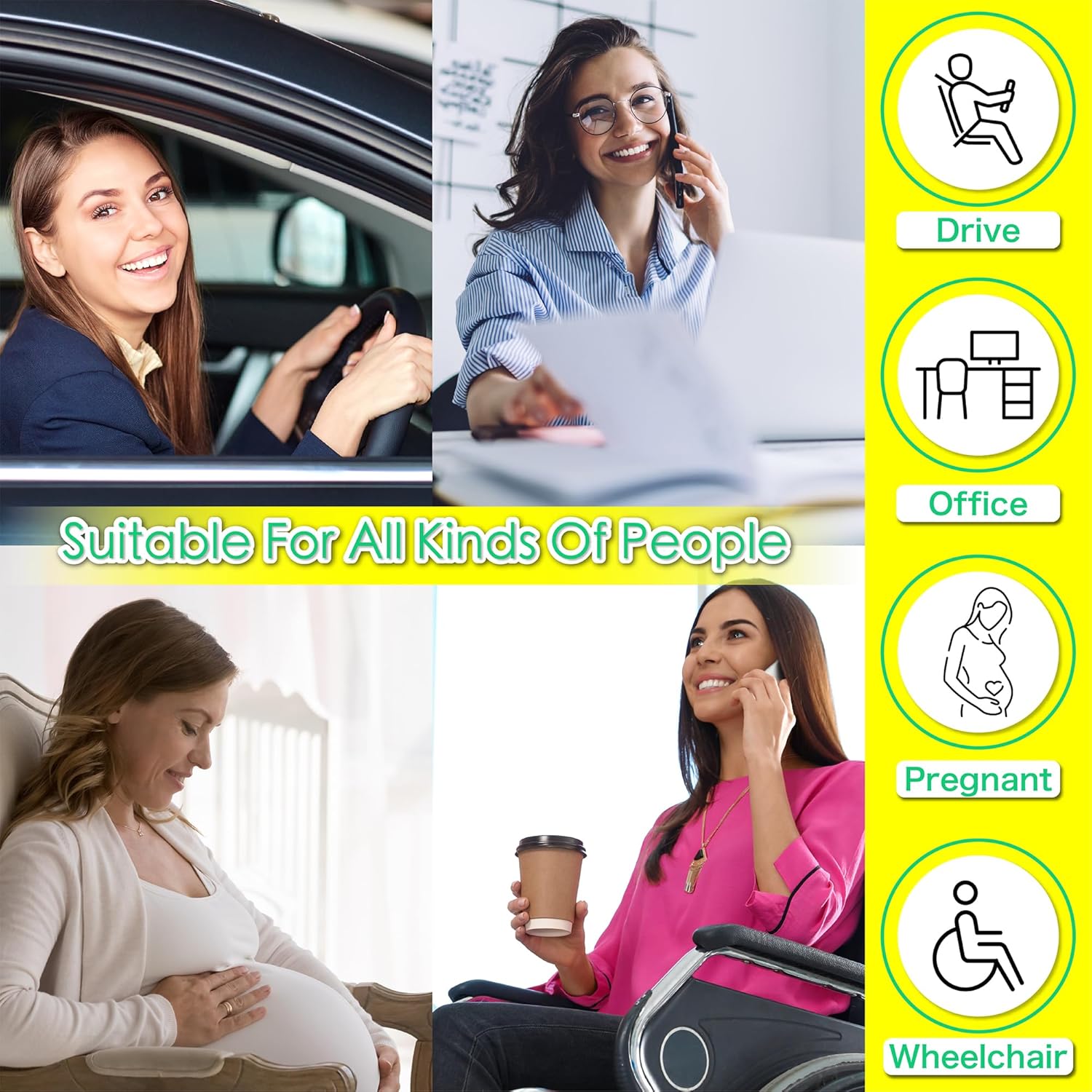 kingphenix Car Seat Cushion with Lumbar Support Pillow: Enhanced Comfort Memory Foam Design for Pain Relief, Ideal for Drivers and Office Use - Ergonomic Lumbar Comfort for Long Sitting - Black