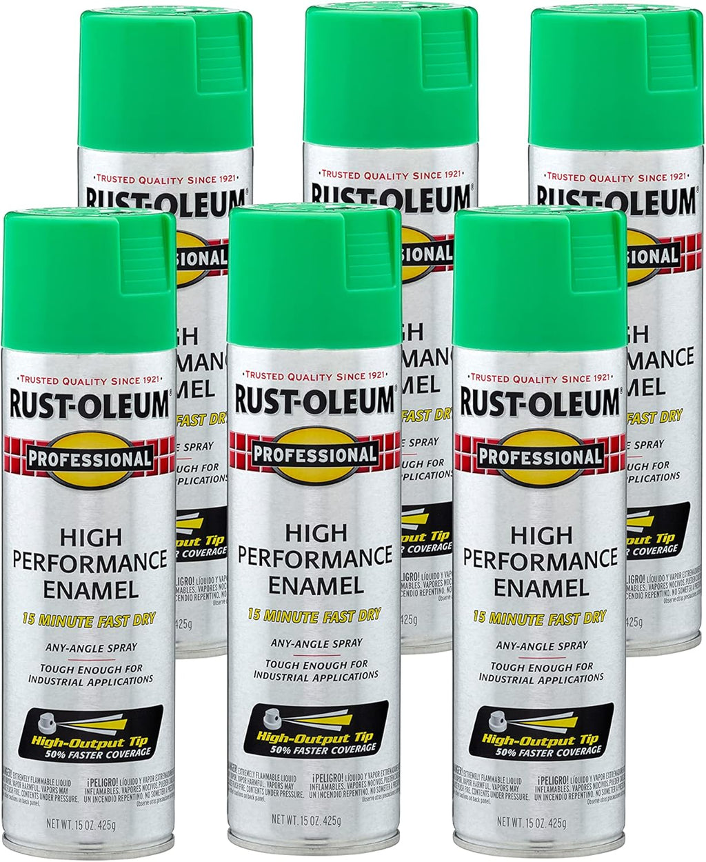Rust-Oleum 7533838-6PK Professional High Performance Enamel Spray Paint, 15 oz, Gloss Safety Green, 6 Pack