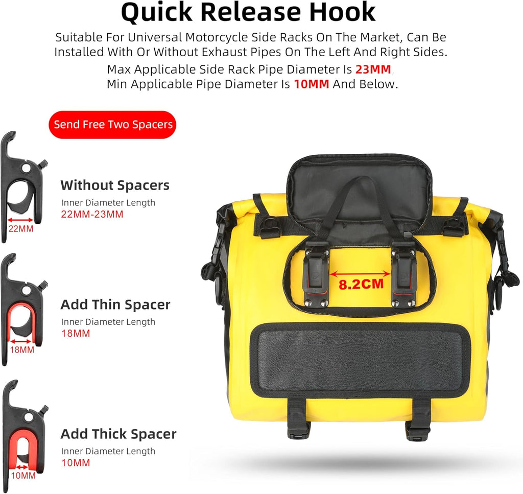 Rhinowalk Motorcycle Saddlebags, Waterproof Quick Release 15L Single Side Hanging Bag Motorcycle Accessories