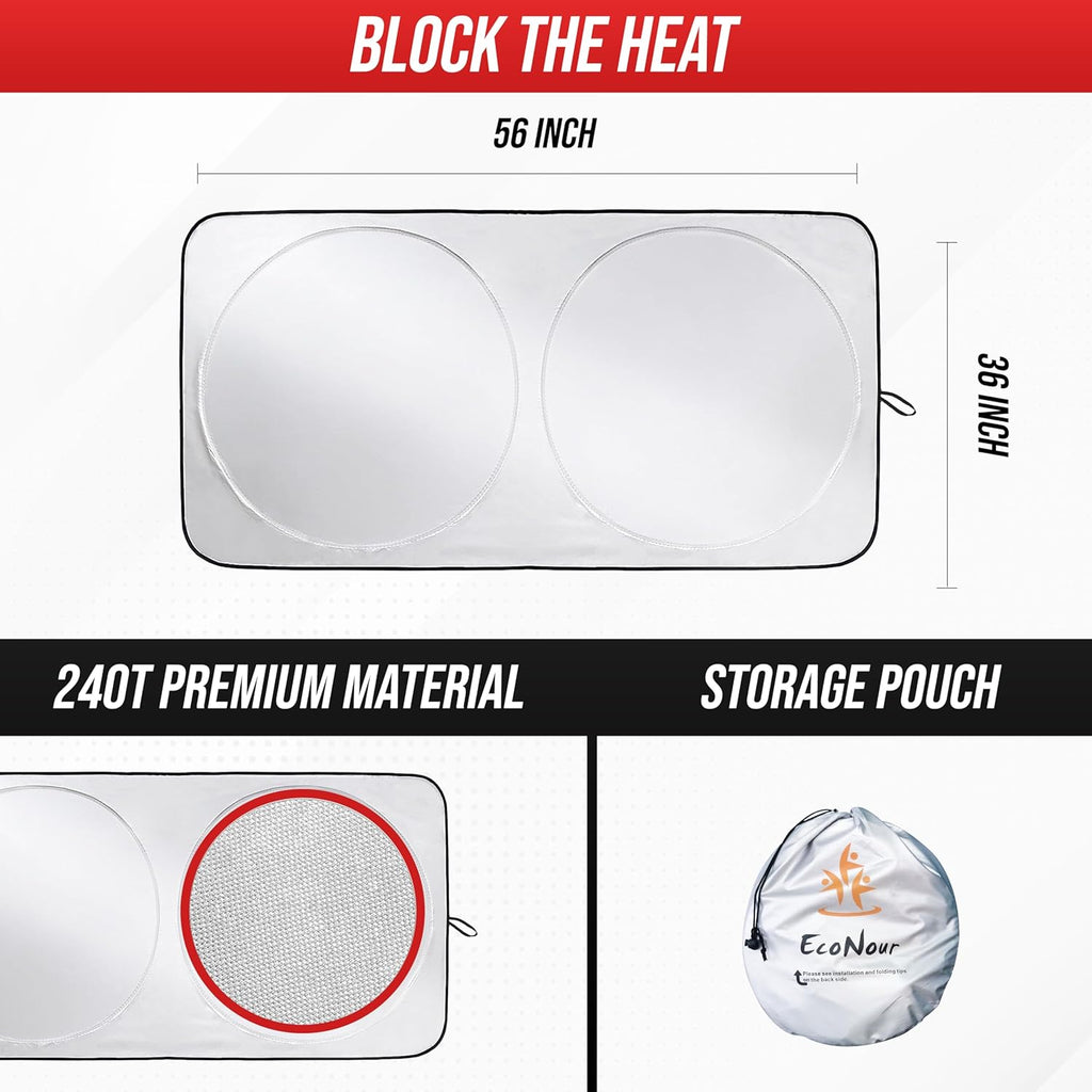 EcoNour Windshield Sun Shade for Tesla Model 3/Y Cars | (2016–2025) Foldable Sun Shield | Tesla Accessories – Upgraded Windshield Fits for Both Tesla Model Y Sunshade and Tesla Model 3 Sunshade
