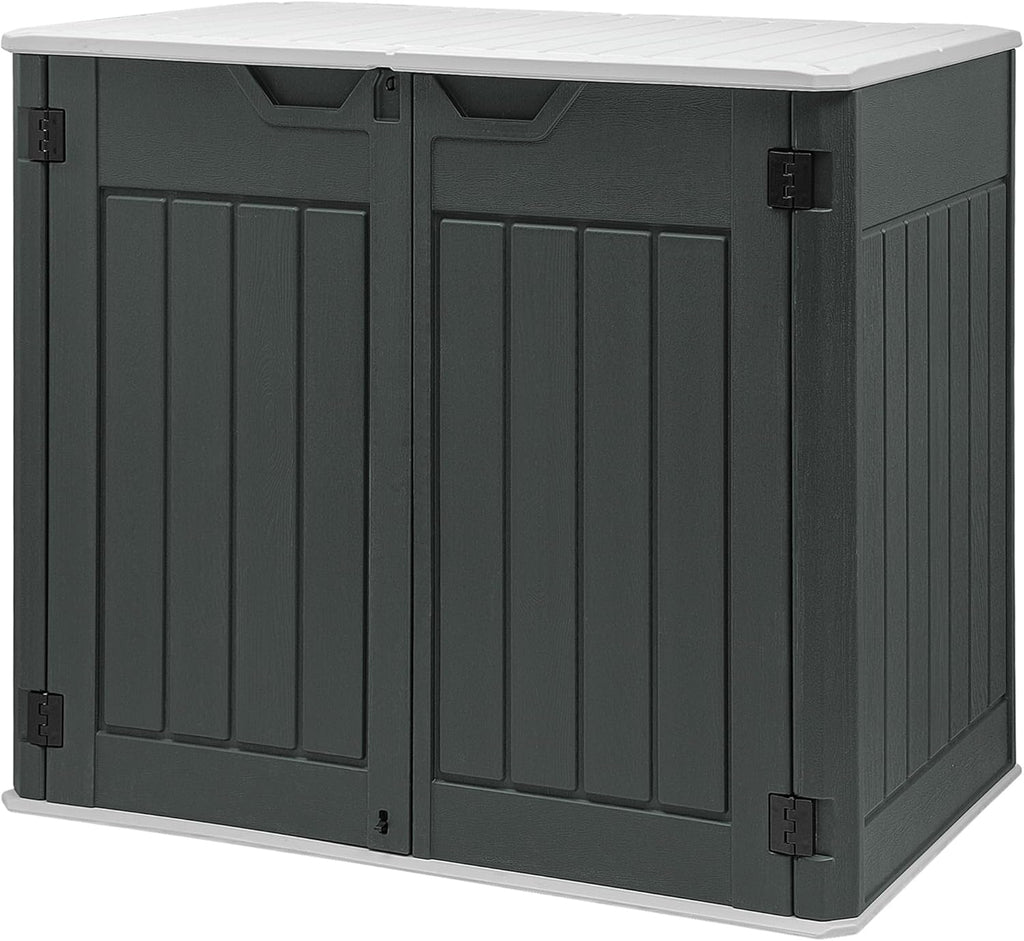GOOBED 4.5x4ft Outdoor Horizontal Resin Storage Shed, 47 cuft Large Waterproof Tool Shed, No Shelf Included, Lockable, Easy Assembly (Dark Gray)