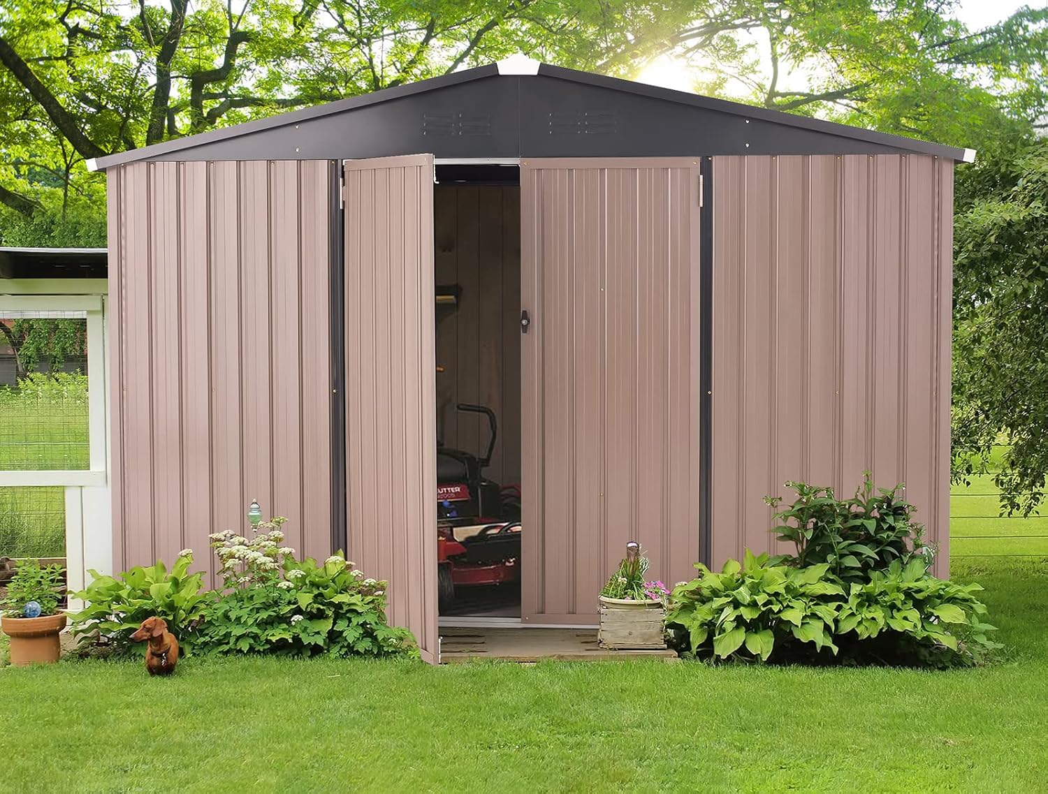 U-MAX 8' x 10' Shed Outdoor Storage Shed Clearance, Extra Large Yard Steel Metal Garden Shed with Design of Lockable Doors, Tool and Utility Storage for Backyard, Garden, Patio, Outside use in Taupe
