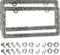 Valor Metal Car License Plate Frames,Antique Old Pattern Printing, Bling Crystal Rhinestones Inlaid,Universal 2 Holes Automotive Replacement Parts Plate Holder(2 Pack)