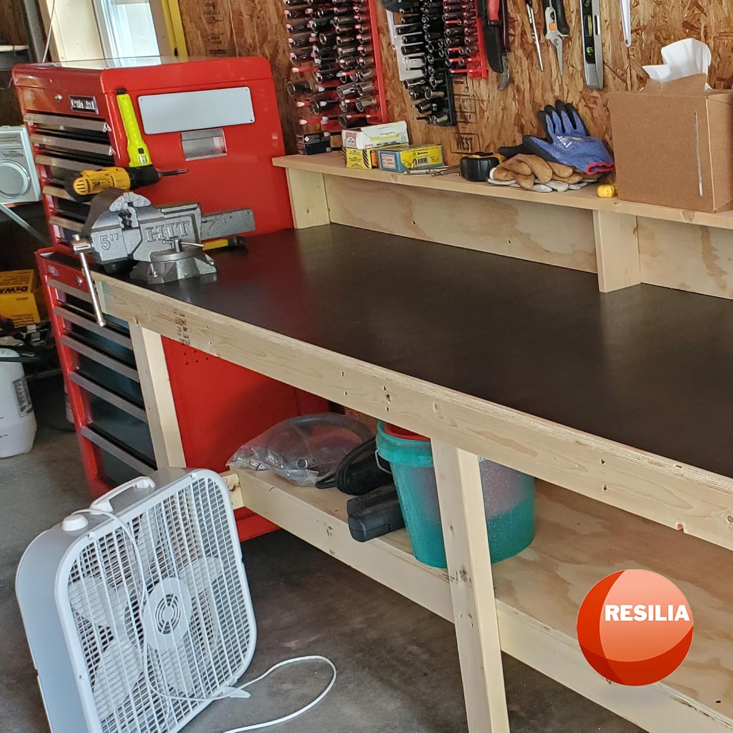 RESILIA Work Bench Mat - 48" X 96", Scratch-Resistant PVC Mats - Protect Your Workbench, Table, or Tool Station from Painting, Woodworking, Crafting, Building, & More, Black, Made in The USA