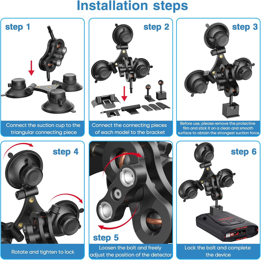 Radar Detector Mount, Triangular Suction Cup Mount,Windshield Radar Detector Suction Cup Bracket (for Models with EZ Magnet Connection)