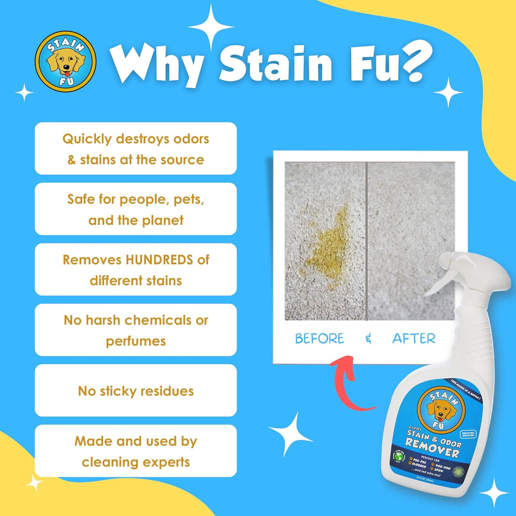 Pro Strength Carpet Odor & Stain Remover Works Like Magic in a Bottle on Tough Urine Feces Vomit and Even red Wine Too! 24 fl.oz