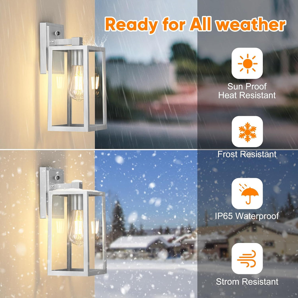 PARTPHONER Silver Dusk to Dawn Porch Lights Fixtures Wall Mount, Sensor Exterior Lighting Lamp set of 2, Anti Rust Wall Sconce, Waterproof Outdoor Wall Lantern for House Doorway, Garage, WTWL176AS2
