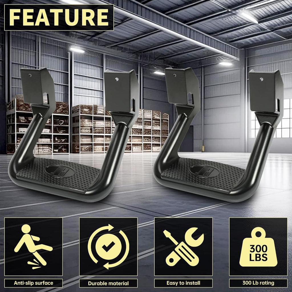 KUAFU Universal Side Step Compatible with 1967-2020 Chevrolet Toyota Ford Dodge Jeep GMC Nissan Mazda Aluminum 2 Pcs Side Step for Pickups & Trucks Black