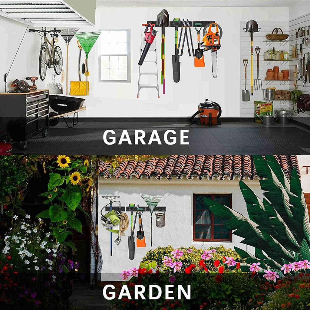 Garage Organzier Wall Mount, 48 Inch Garden Tool Organizer, 16PCS Heavy Duty Garage Storage Organization, Adjustable Tool Storage Rack Hooks, Yard Shed Tool Organizer Hold Max 450 lbs