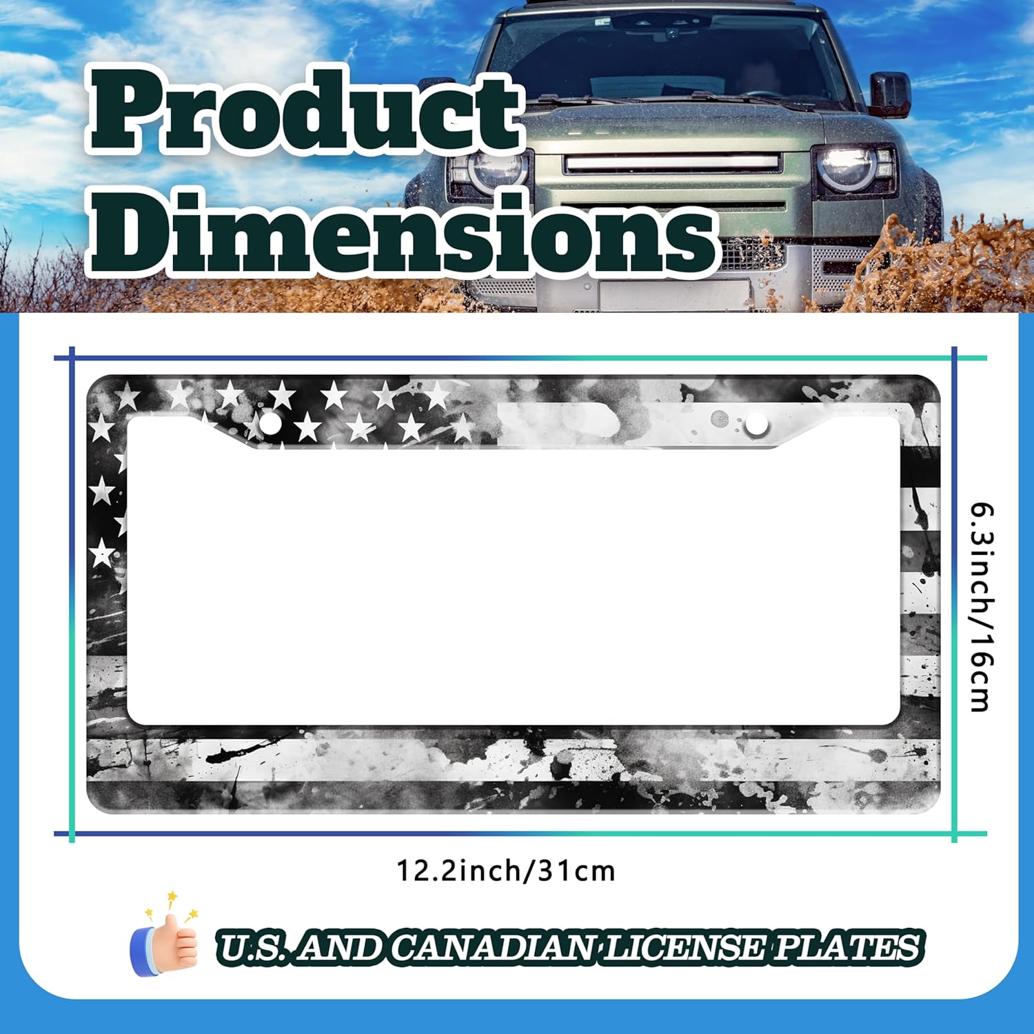 Vintage American Flag License Plate Frame USA Flag Stainless Steel License Plate Holder for Front or Rear Car Tags Funny for Car Decoration Accessories with Screws 6.3 X 12.2 in for Women Men