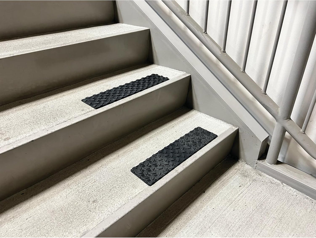 Performance Tool W1893 4-Inch x 15-1/2-Inch Diamond Tread Rubber Step Mats - Non-Skid Adhesive Traction for Trailers, Trucks, Boats, and More