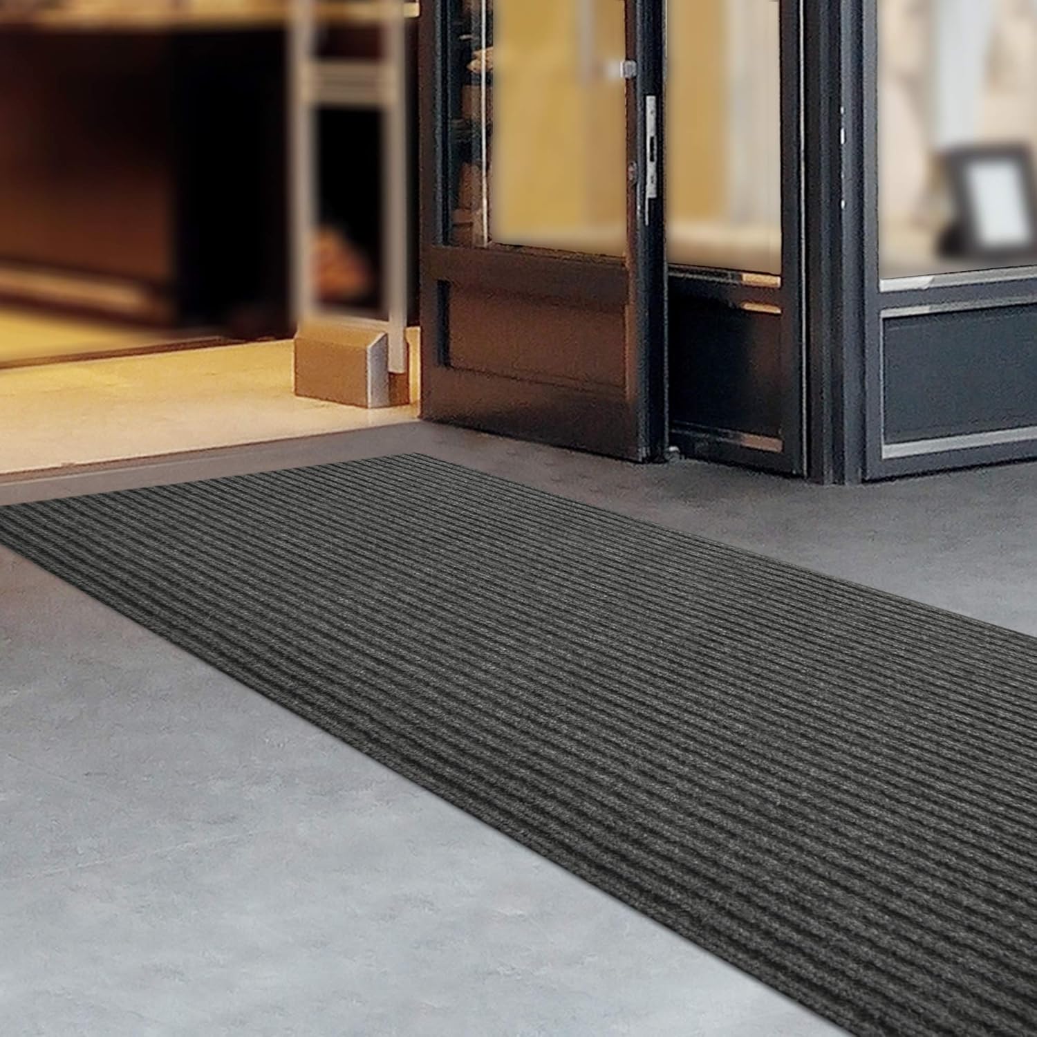 iCustomRug Spartan Weather Warrior Duty Indoor/Outdoor Utility Ribbed in 3ft,4ft,6ft Widths 70 Custom Sizes with Natural Non-Slip Rubber Backing 4'X26' in Charcoal