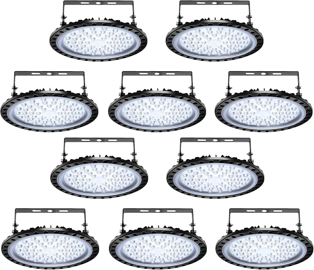 Viugreum 10 Pack 200W UFO LED High Bay Light, 20000LM 6500K Daylight White LED Warehouse Lighting, IP65 Waterproof Commercial Bay Lighting for Garage Barn Workshop