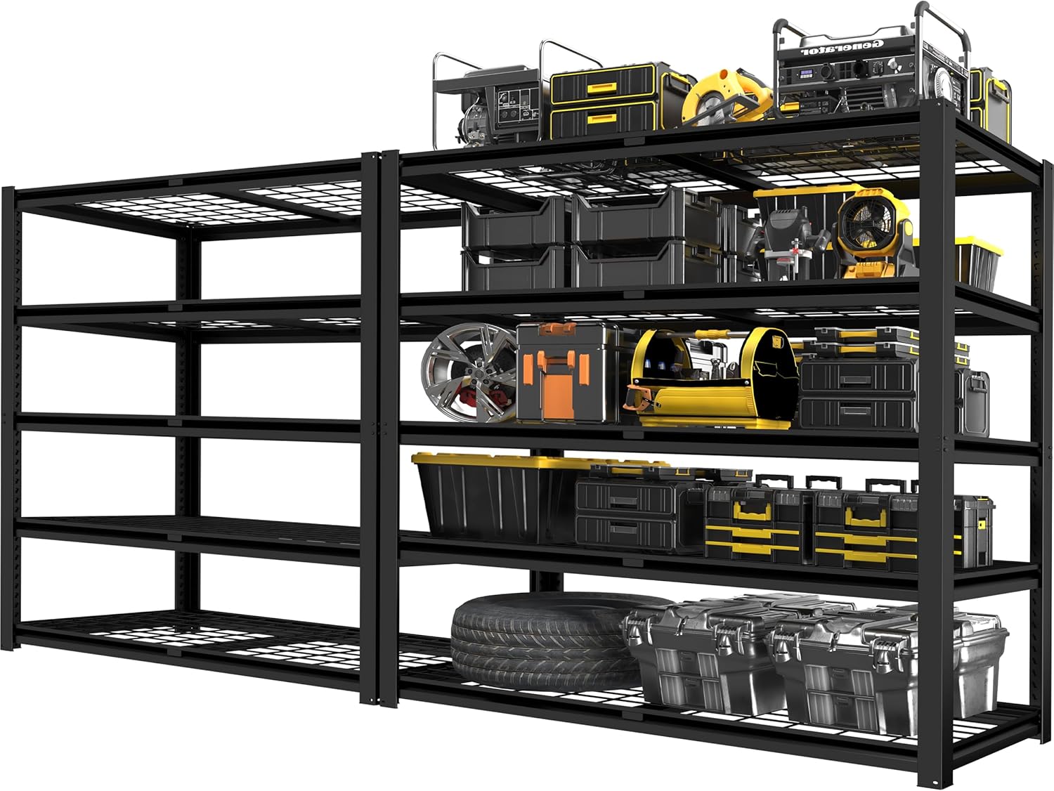 PrimeZone Heavy Duty Storage Shelves - 48" W X 18" D X 72" H Adjustable Garage Wire Shelving Unit, 5 Tier Industrial Metal Shelf Standing Utility Rack for Warehouse, Pantry, Basement, Black, 2 Pack