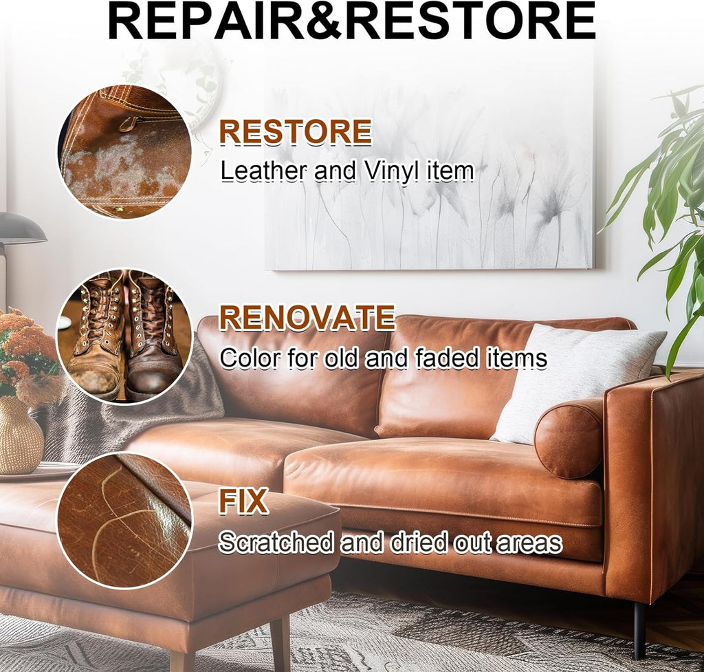 Leather Recoloring Balm Set,Leather Cleaner Restore Conditioner Mink Oil for Leather Repair Kit for Furniture Couches -Revives Repairs Scratches Leather Dye Furniture Polish (Maroon)
