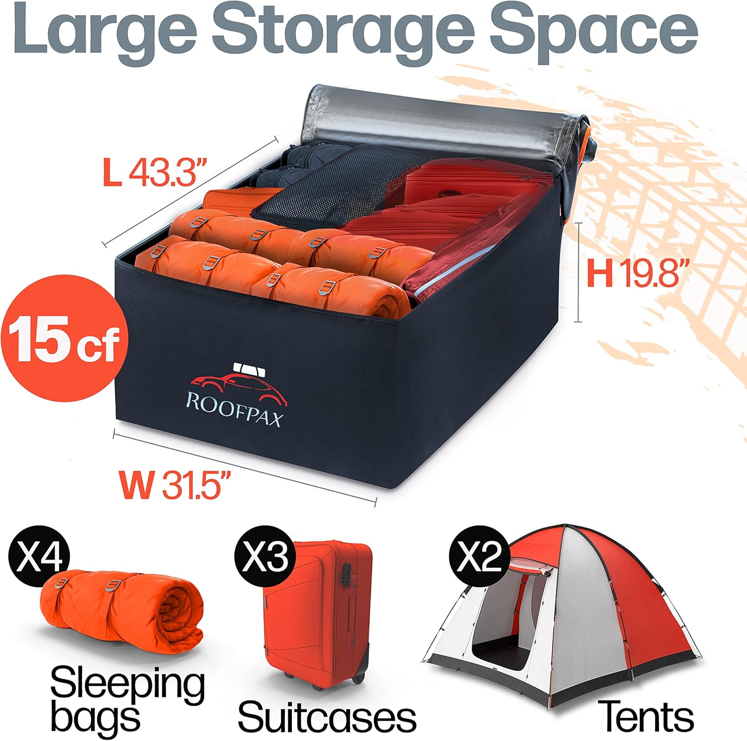RoofPax Car Rooftop Cargo Carrier Bag Waterproof Storage - Including Double Zippers15 cft. with Heavy-Duty Tie-Down Straps fit Cars with/Without Roof Top Rack or Side Rails.