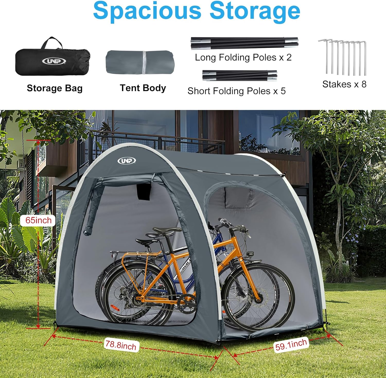 UNP Bike Storage Shed Tent, Portable Outdoor Bike Storage Tent with 210D Oxford Thick PU4000 Waterproof for 1/2/3/4 Bikes, Bike Covers Storage Shed Tent for Bicycles, Lawn Mower, Garden Tools
